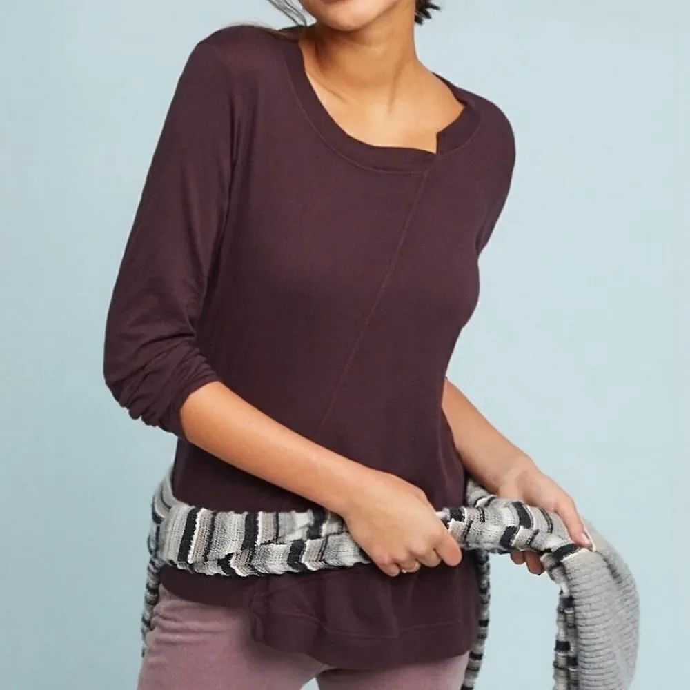 Anthropologie Theroux Plum Good Luck Tee Long Sleeve